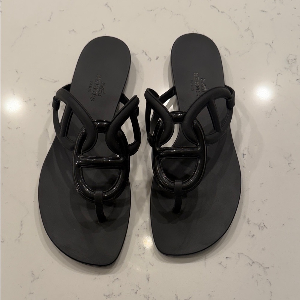 Hermes Black Jelly Sandals